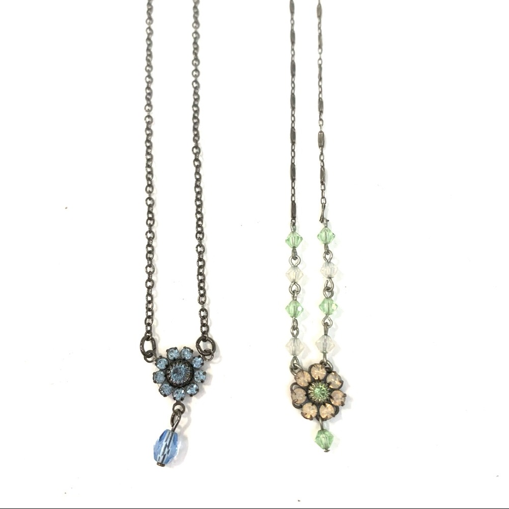 Nordstrom Set of Pink Green Blue Flower Necklaces